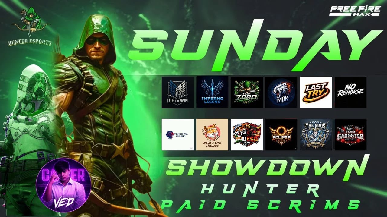 SUNDAY SHOWDOWN | HUNTER PAID SCRIMS | FREEFIREMAX