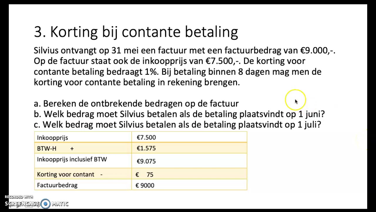 Kortingen - Contante betaling en Kredietbeperkingstoeslag