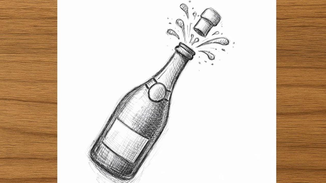 Detailed Champagne Bottle Pencil Sketch for Beginners