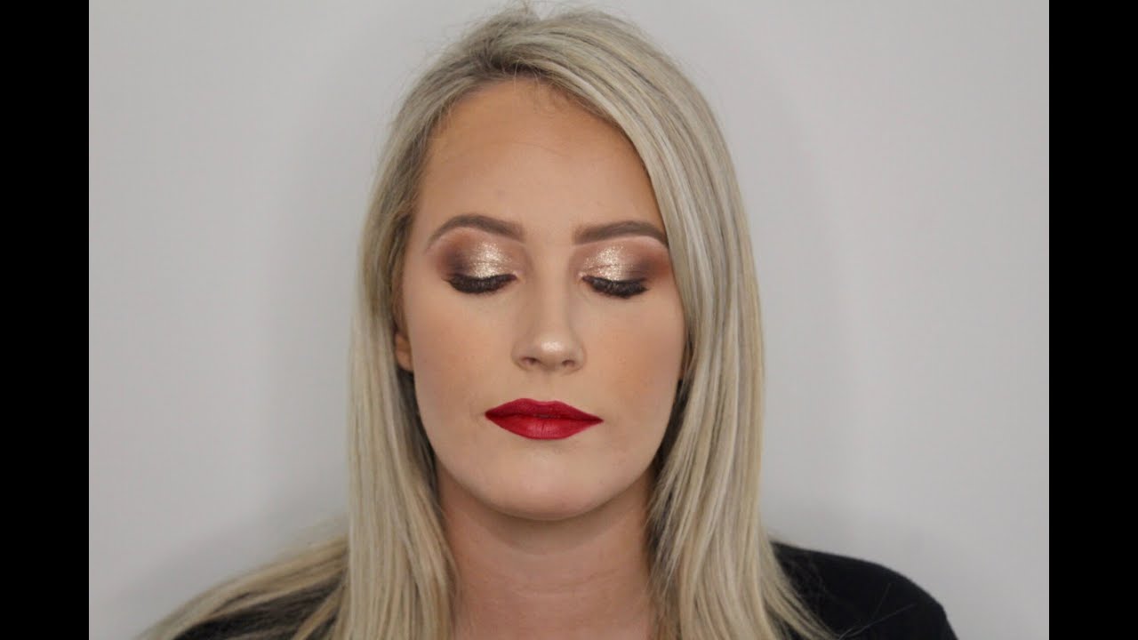 Client Makeup Tutorial♡ Champagne Gold Smokey Eye With A Bold Red Lip