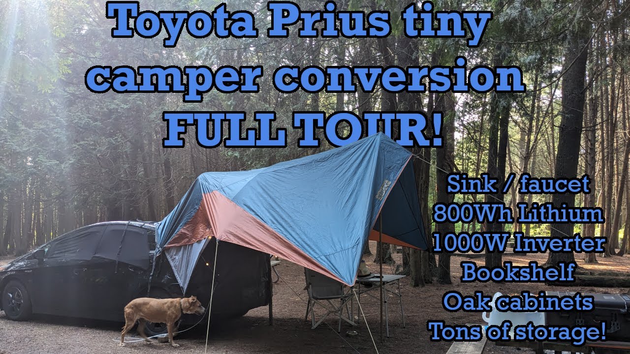 Unique Tiny camper in a Toyota Prius. Full tour. All electric, Sink, Bookshelf, Tons of storage!