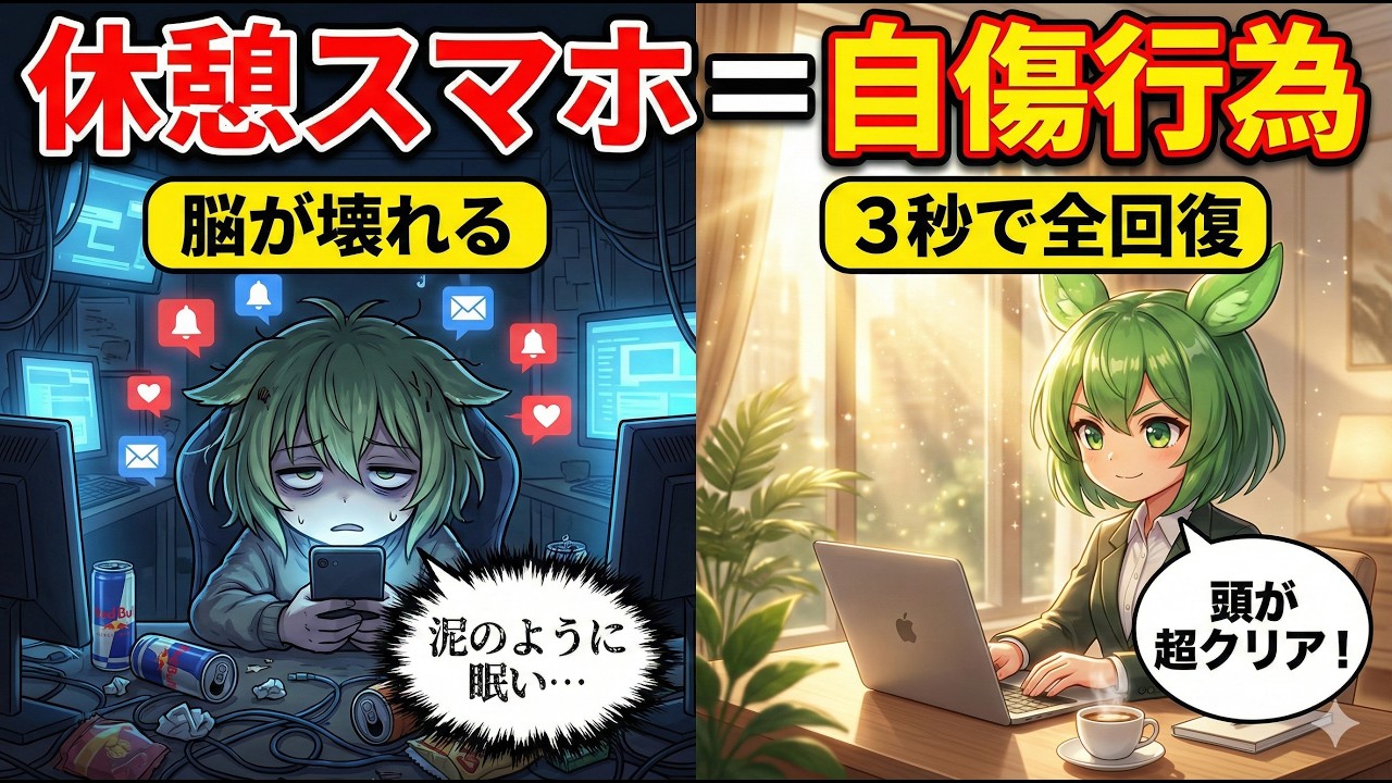 【脳科学】「休憩中のスマホ」は自傷行為です。IQが激減する最悪の習慣と、脳を物理的に全回復させる『3つの裏技』【ずんだもん＆ゆっくり解説】