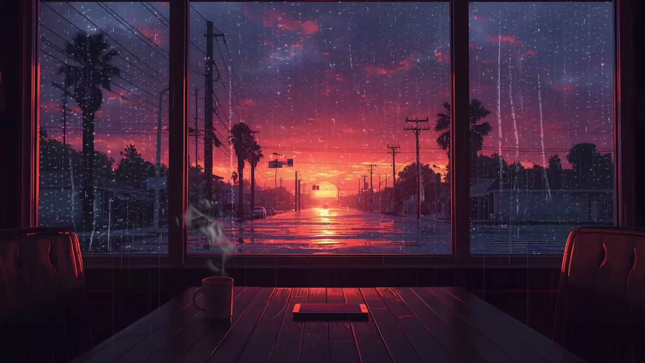 Tokyo Drizzle – Cozy Cafe Window, Rainy Sunset & Lofi Beats