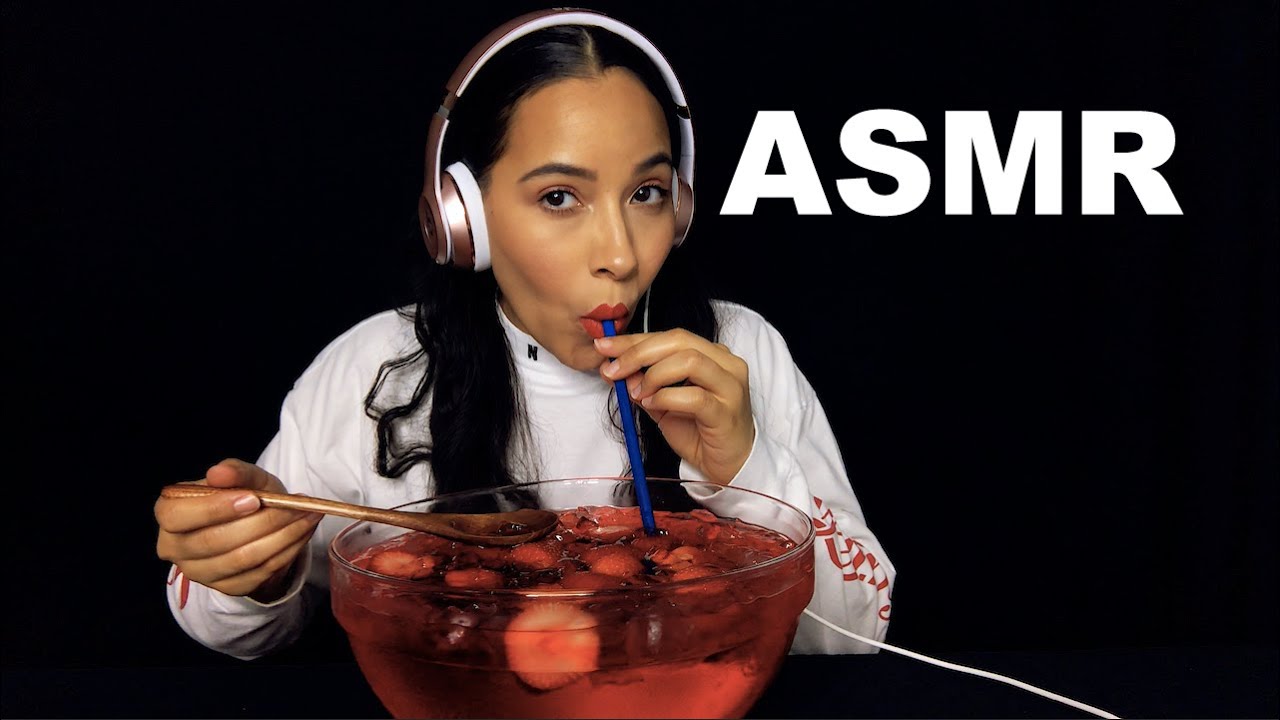ASMR Drinking Strawberry Fanta Soda, Eating Strawberries, Ice Eating Sounds, Fizzy Sounds, Burping