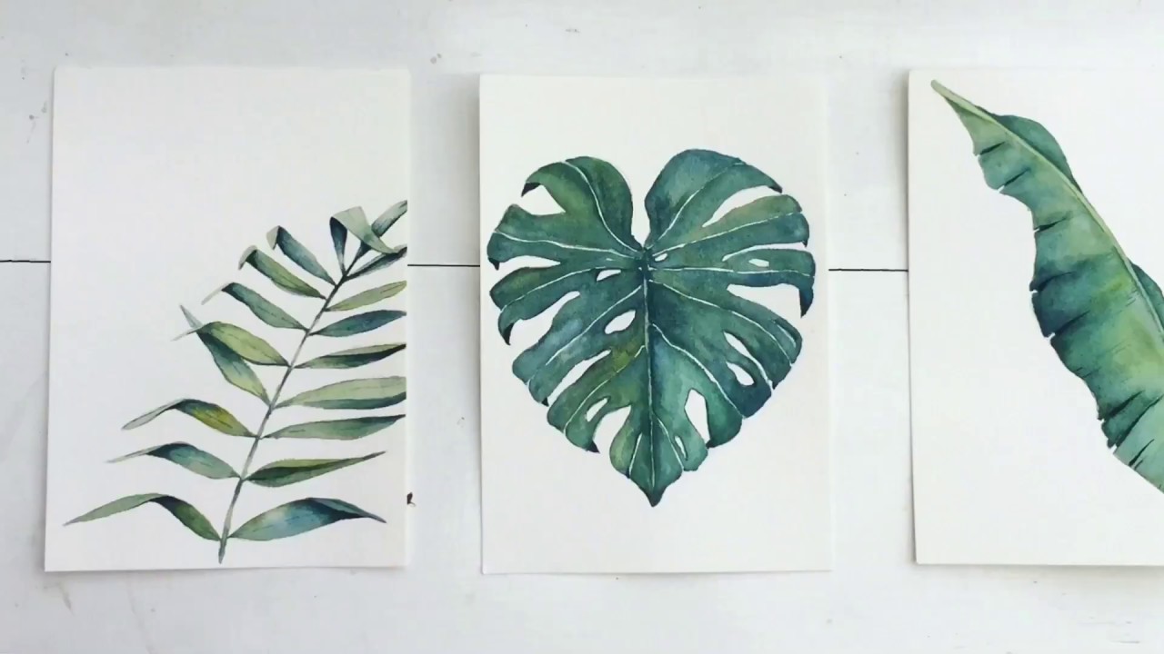 Palm leaf watercolor tutorial step by step.