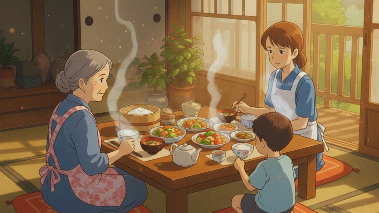 Warm Home Cooking | Peaceful ASMR Family Kitchenl ghibli asmar style