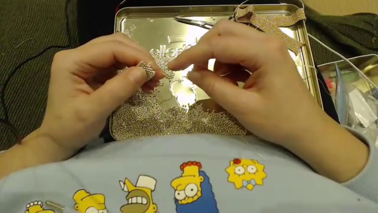 Beaded bag in progress. Making beaded ribbons. No Sound
