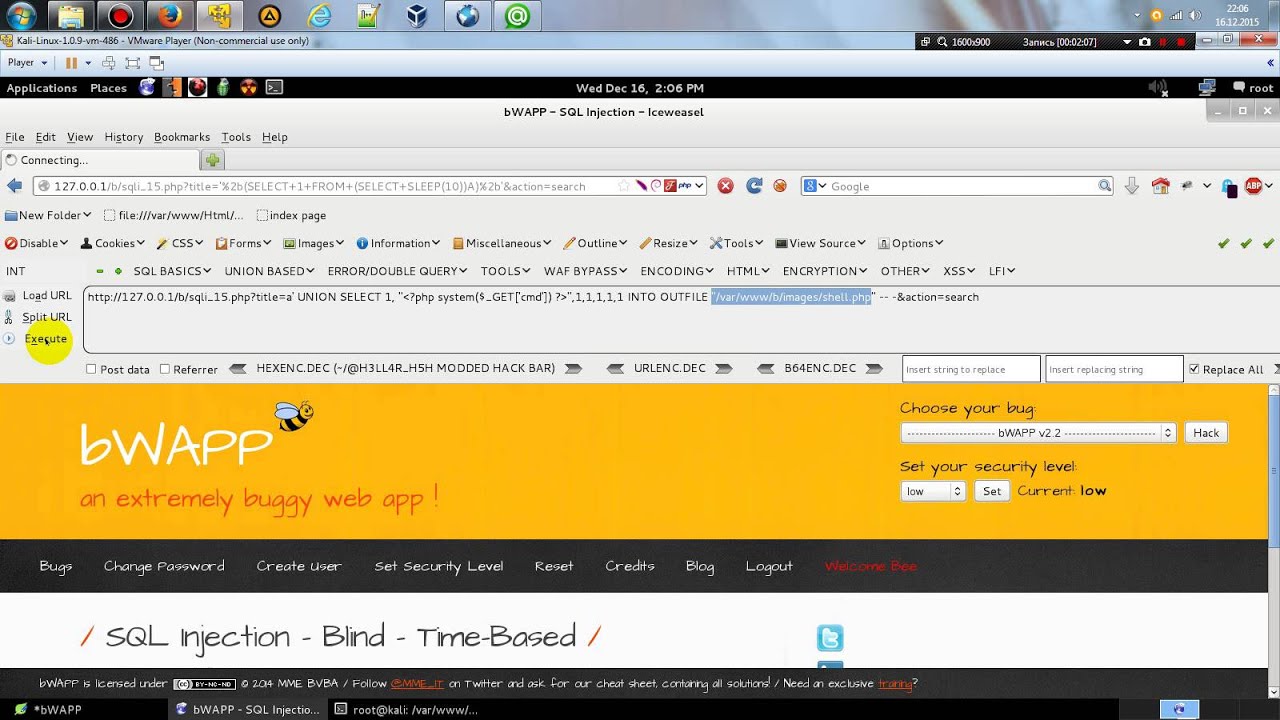 Remote code execution via Time Based blind Sql injection