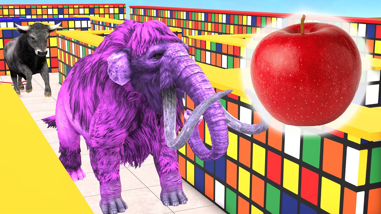 Temple Run Elephant run away from Zombie Elephant Lego Maze | 2 Woolly Mammoths Vs Zombie Elephant
