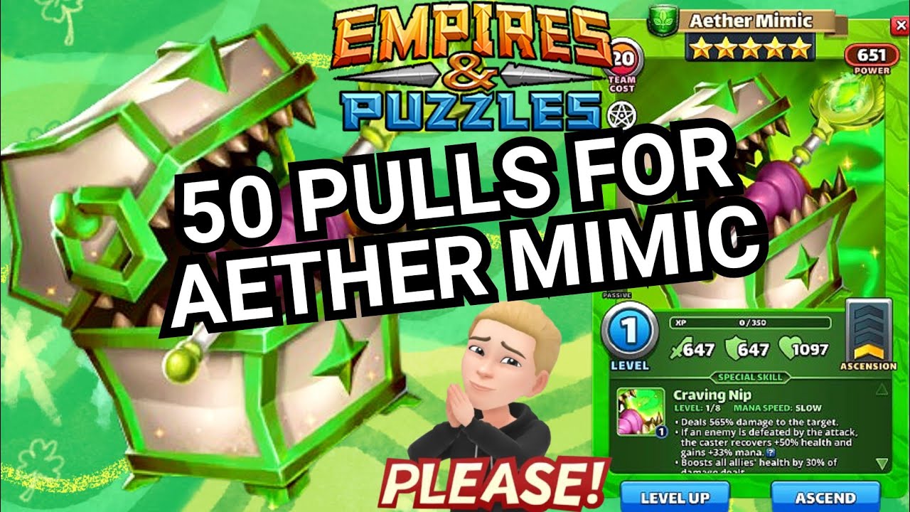 Green Aether Mimic AVAILABLE NOW! 50 Pulls For Mimic + Aether Pull Rates! Empires And Puzzles