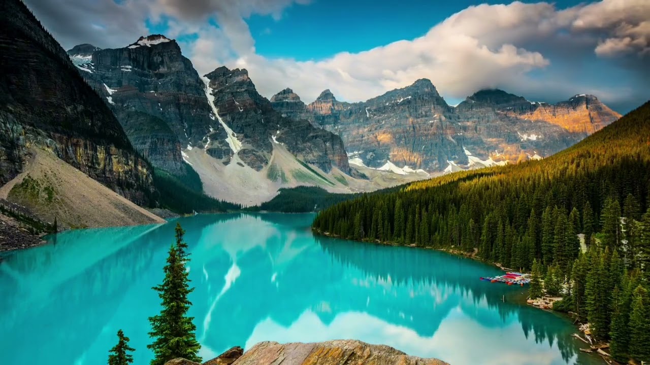 Serene Mountain Lake with Birds Singing & Gentle River Sounds 8 Hours 1080p | Sleep, Study, Relax