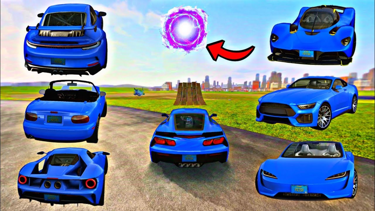 ALL Blue Sport Cars Dangerous Stunts // Biggest Bridge Challenge // Extreme Car Driving Simulator 