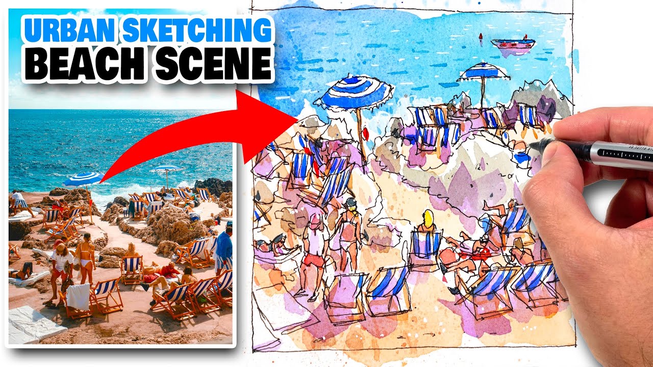 Urban Sketching For Beginners | Simple Step-By-Step Beach Scene