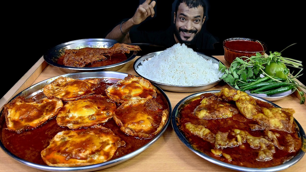 Asmr Eating Mutton Fat Curry With Rice, Spicy Chicken Masala, Egg Omlet Curry, Mukbang Eating Video