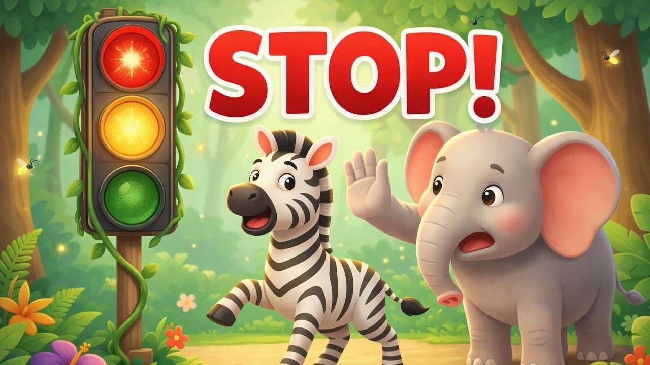 Traffic Lights Song for Kids 🚦 | Jungle Animals Learn Red Yellow Green
