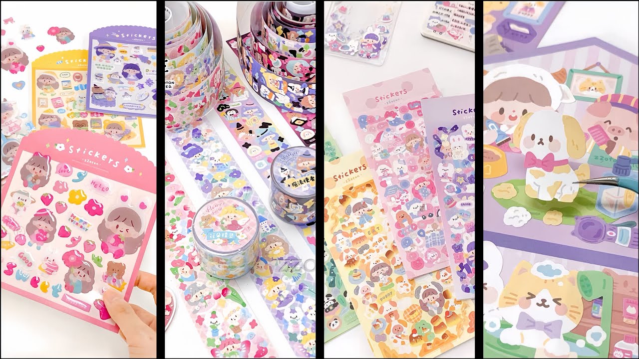 Распаковка наклеек King Zhuo с журналами DIY Collages, Immersive и ASMR