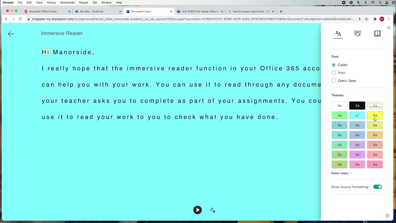 How to use the immersive reader tool in Office 365