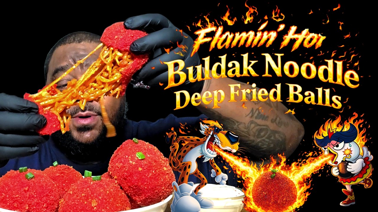 HOT RAMEN + FLAMIN’ HOT CHEETOS = CRUNCHIEST SPICIEST BALLS EVER 🔥🥵 Who’s trying these?!