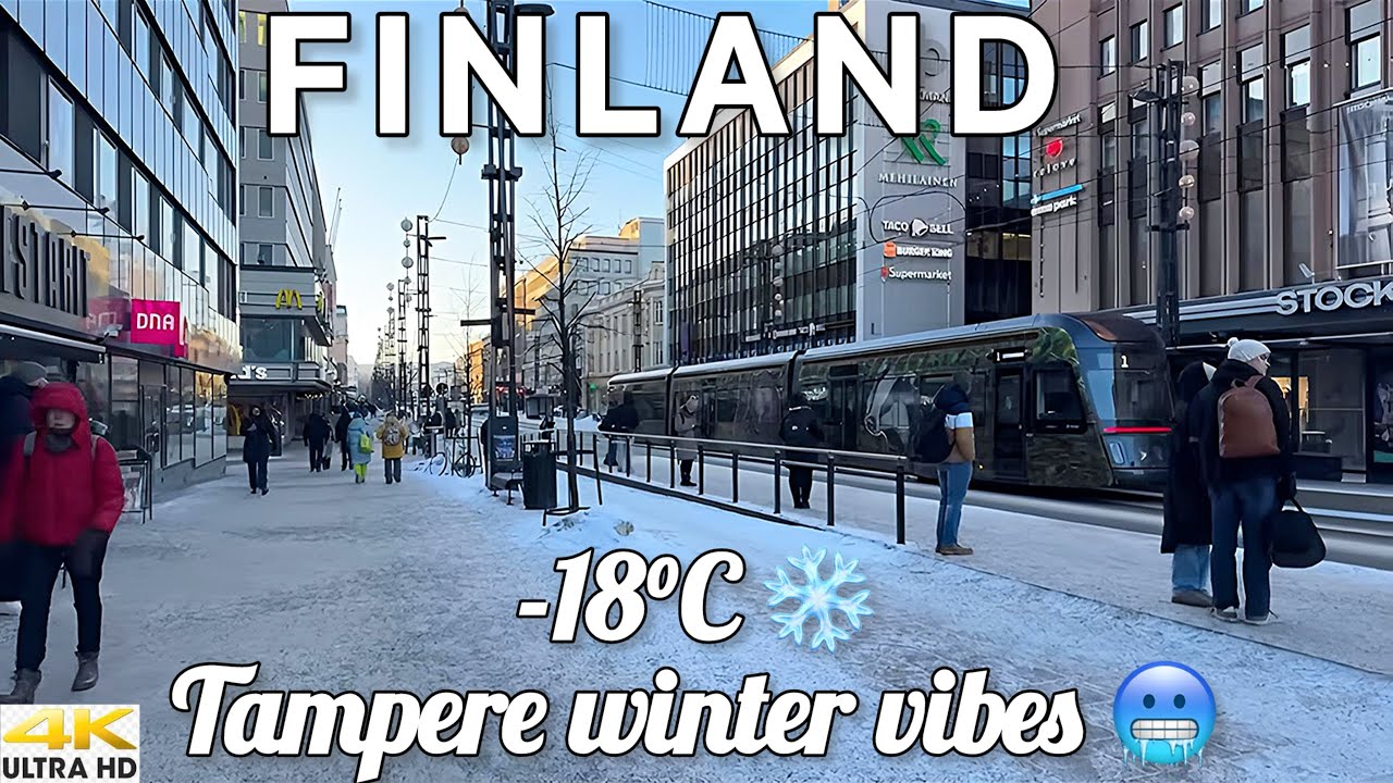 TAMPERE 4K CITY CENTER EXTREMELY COLD WINTER WALKING TOUR AT -18°C ❄️🇫🇮 | FINLAND WINTER VIBES 