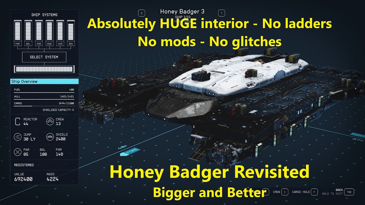 Honey Badger 3 Optimized - City Size No Ladder Starfield Ship Build