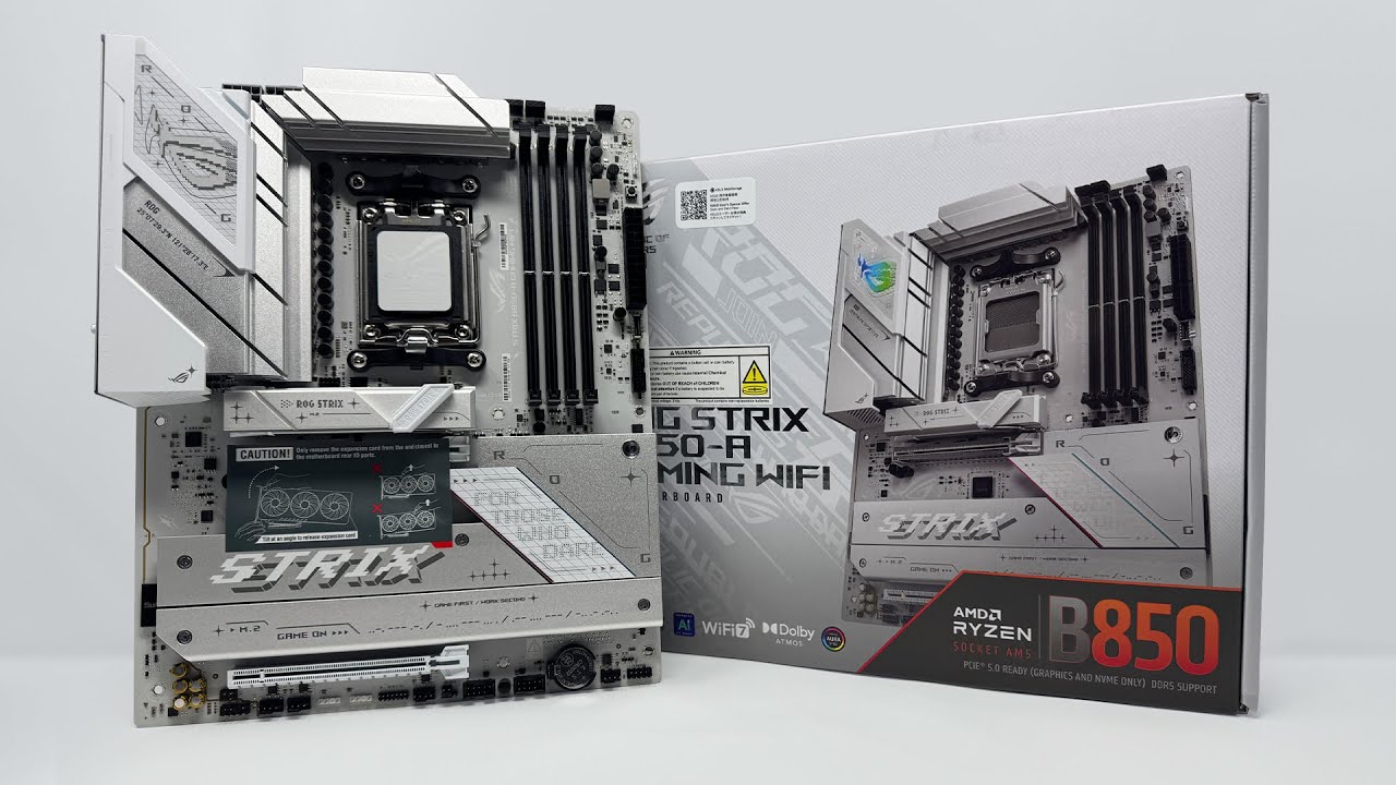 Распаковка игровой материнской платы ROG STRIX B850-A с поддержкой Wi-Fi.