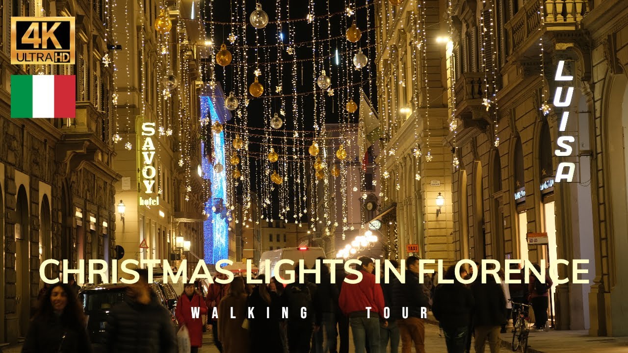 Christmas Lights in Florence - 4K 60fps Walking Tour