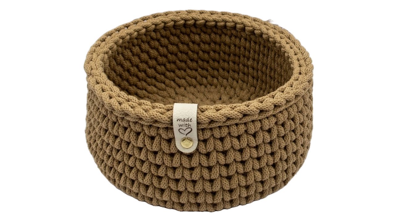Beginner Crochet Basket Tutorial, RH, Waistcoat Stitch, Invisible Join, 5mm Braided Cotton Cord