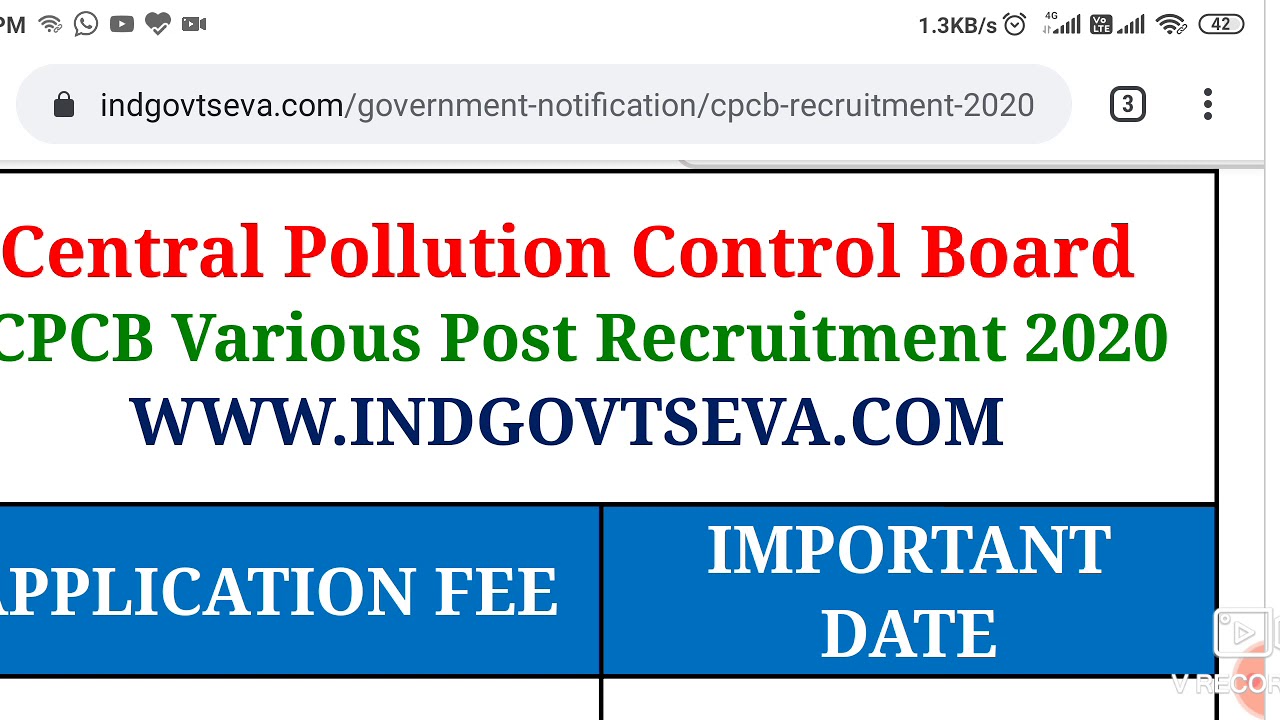 Central Pollution Control Board CPCB Various Post Recruitment 2020