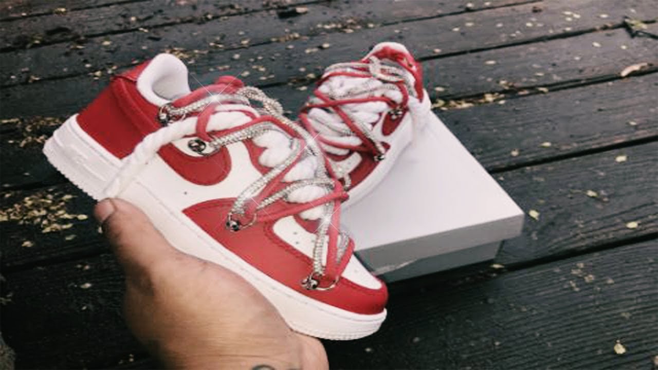 Custom Cherry Red Off-White with rope laces Air Force 1s