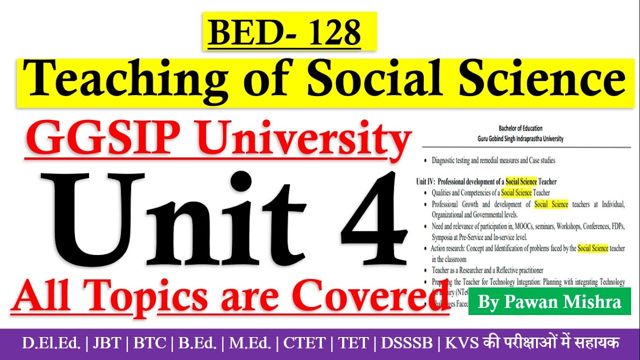 Teaching of Social Science | Unit 4 | Professional development of a Social Science Teacher | B.Ed. |