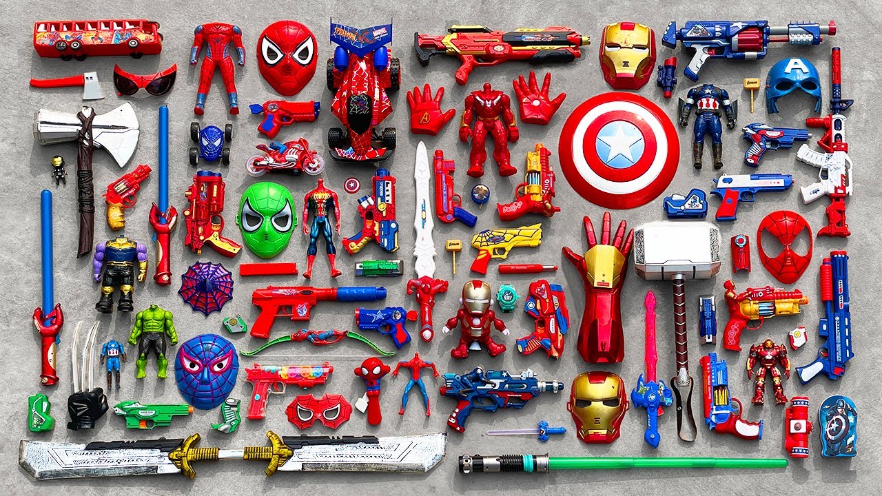 Looking for Different Model Spider Man Action Series Guns & Equipment, Infinity Stone, Thor Mjollnir