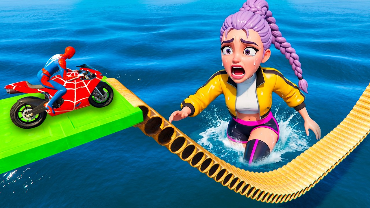 SPIDER MAN against POOR RUMI 😈 on Motorcycle in RAINBOW SPIDERS BRIDGE GTA MULTIVERSE!