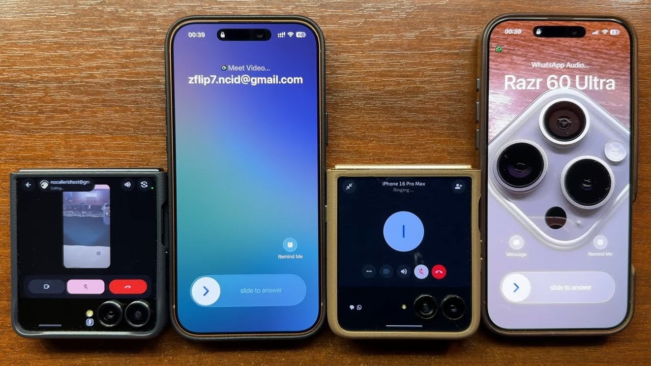 Samsung Z Flip 7 + iPhone 17 PM + Razr 60U + iPhone 16 PM Google Meet vs WhatsApp Incoming Call
