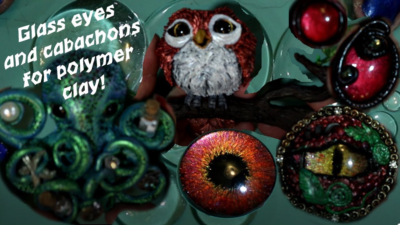 Using Glass for eyes and cabochons for your polymer clay projects!