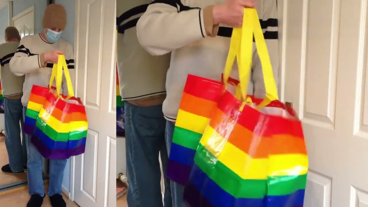 Rainbow Portable Nylon Bag Plastic Woven Fashionable Storage Large Capacity Tote Foldable Shopping