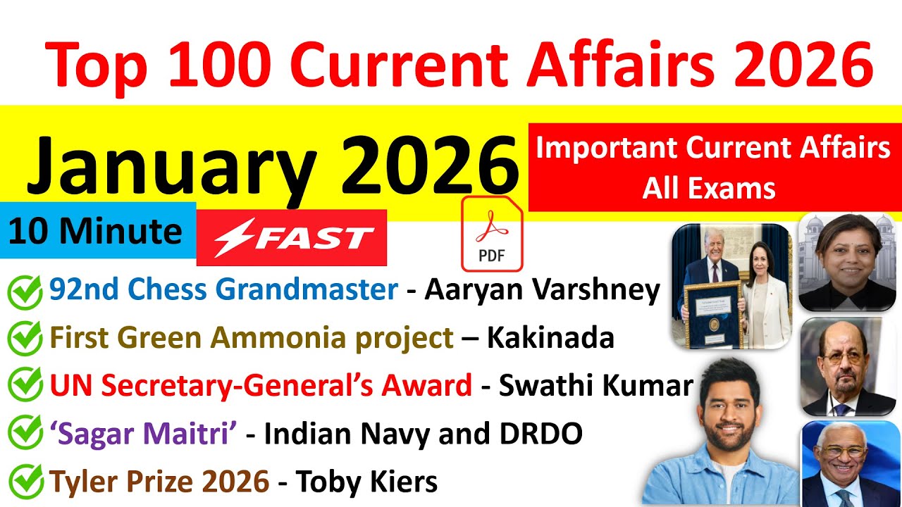 📘 January 2026 Current Affairs | Top 100 Most Important MCQs for All Exams