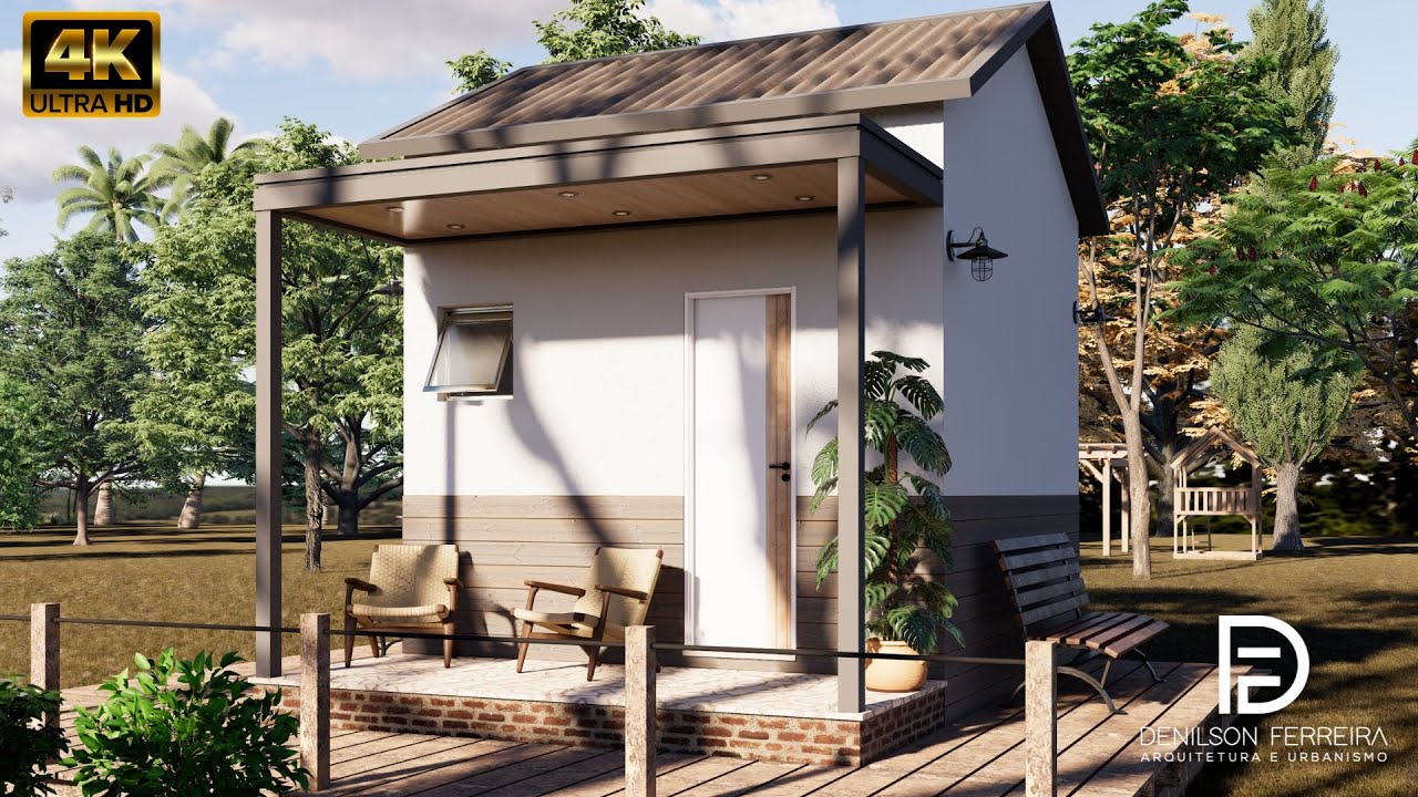 044 - Mini Casa 14 m² com mezanino no campo | Kitnet  | Tiny House | LINK DA PLANTA NA DESCRIÇÃO