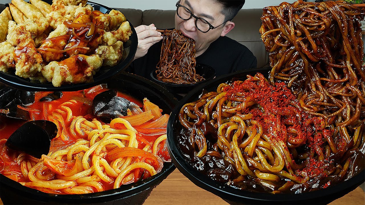 ASMR MUKBANGㅣBlack bean noodles & Spicy Jjamppong & TangsuyukㅣEATING SHOW