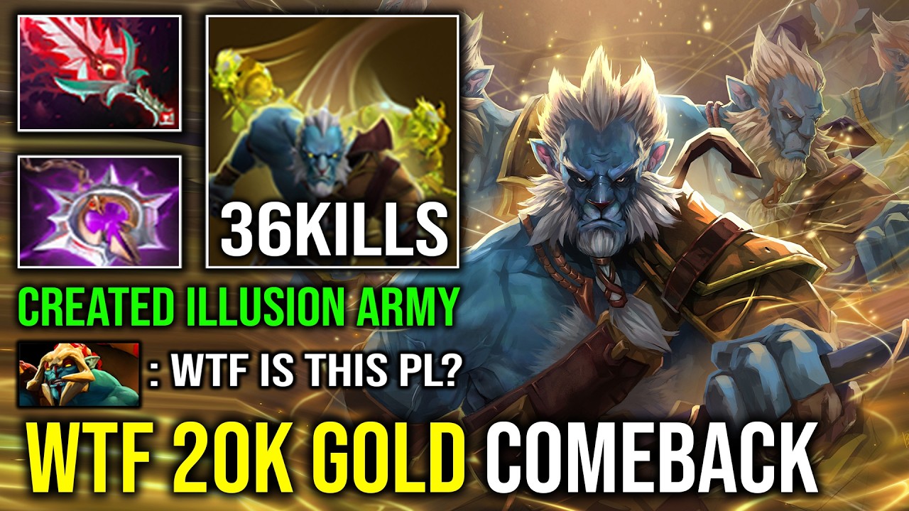 WTF 20K GOLD COMEBACK 1v5 Late Game Create Unlimited Illusion Army Phantom Lancer Dota 2
