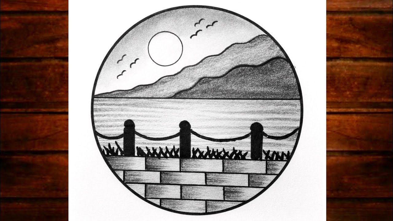Easy circle scenery drawing /Easy drawing ideas for beginners/ How to draw pencil sketch drawing