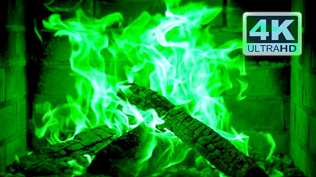 🔥 Colorful Fireplace 4K UHD. Magic Fireplace with green flame
