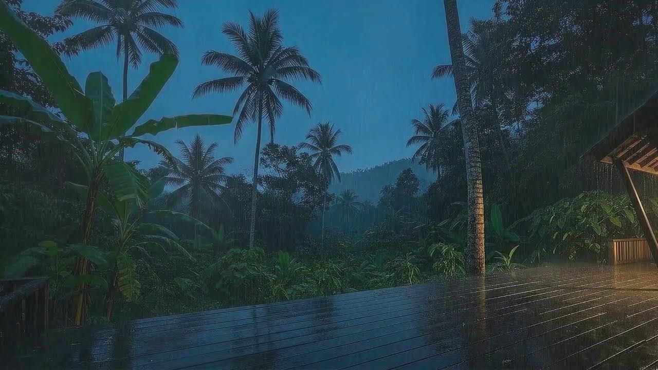 Instant Sleep with Calm Rain Sounds and Rolling Thunder Murmur at Cabin Terrace 🌧️
