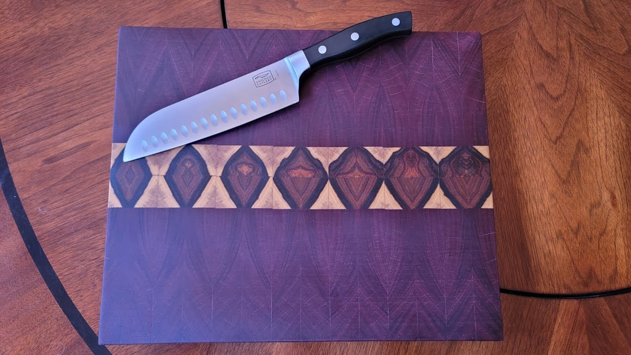 Rusty and Carla's Purpleheart and Canary Wood End Grain Cutting Board
