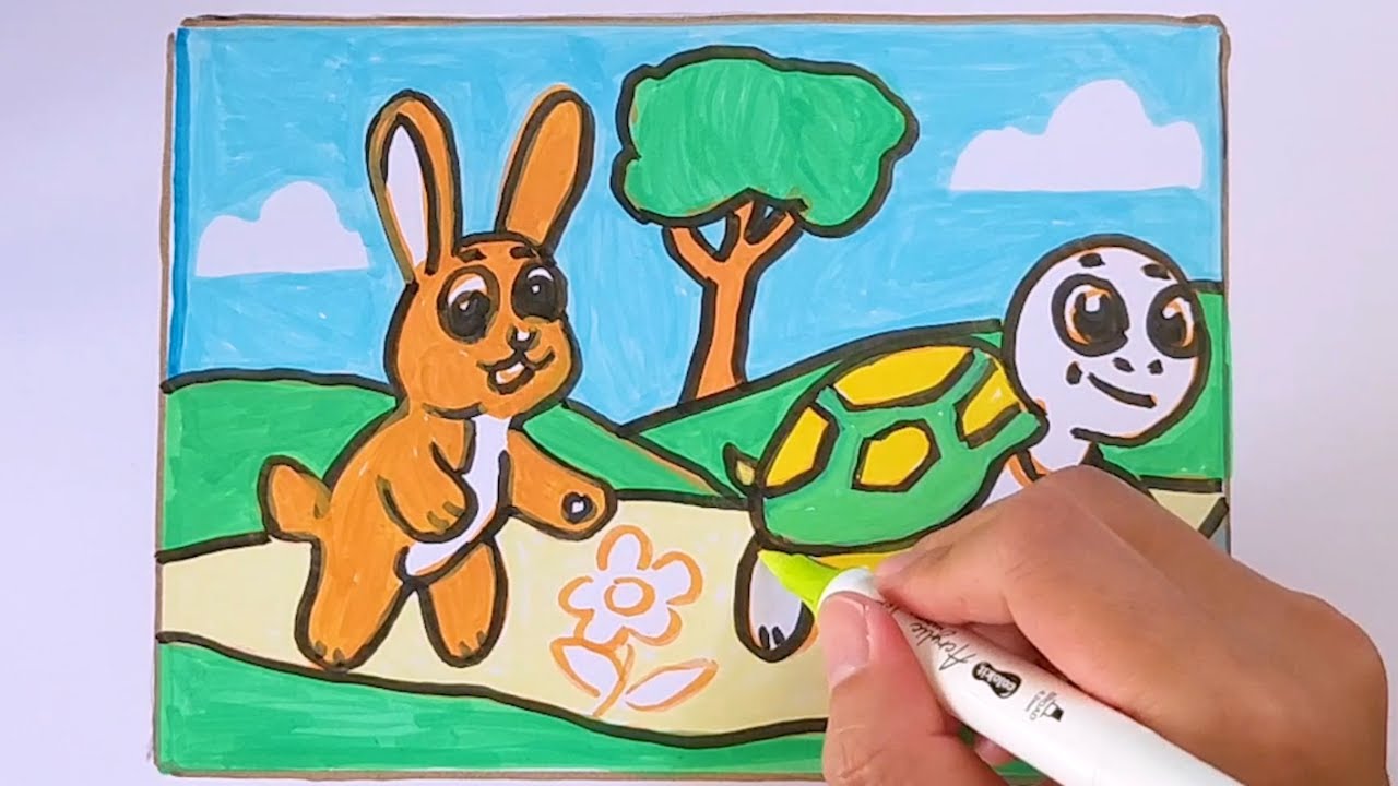 👉 Cách vẽ tranh ngụ ngôn Rùa và Thỏ 🐢🐰 | Vừa vẽ vừa kể chuyện cho bé