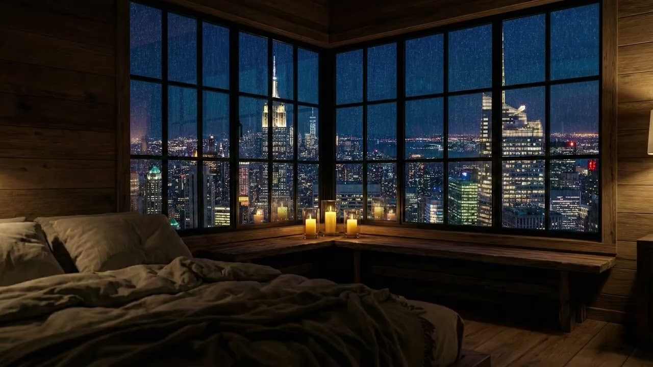 Luxury NYC Loft at Night | Gentle Rain on Windows (3 Hours)