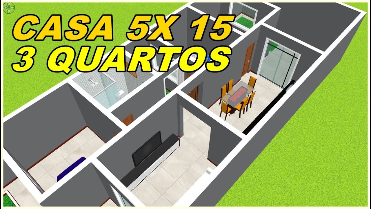 Casa com 3 quartos simples e bonita para terreno 5x20