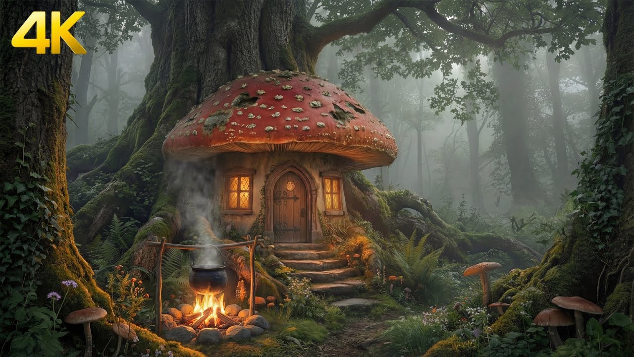 A Quiet Mushroom Cottage in the Mist | Cozy Fantasy Ambience