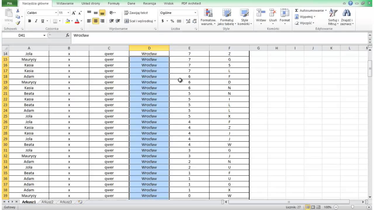 Excel - podstawy. Sortowanie i filtrowanie danych.