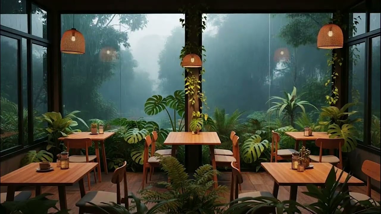 Rainy Tropical Coffee Shop Ambience for Productivity & Relaxation