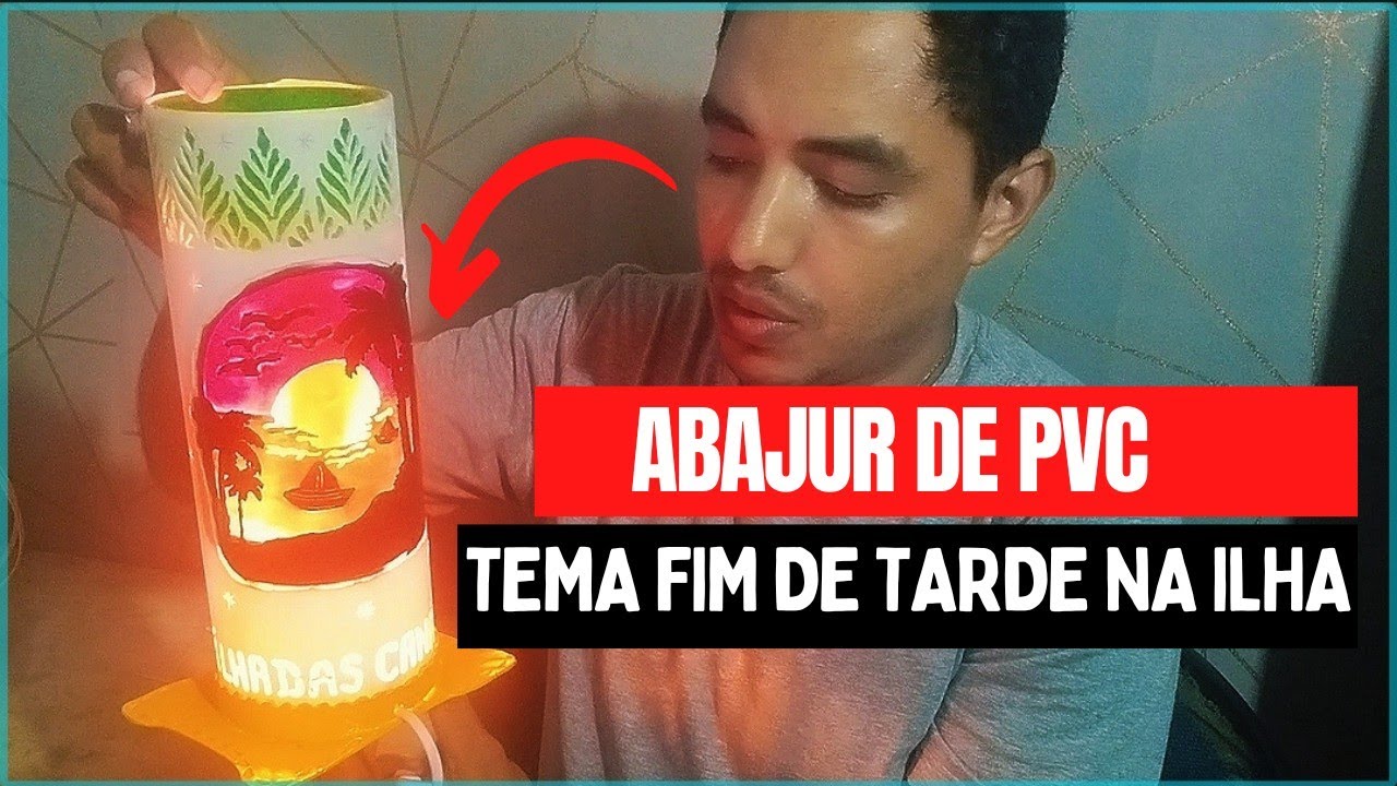 Abajur de PVC tema Fim de tarde na Ilha 